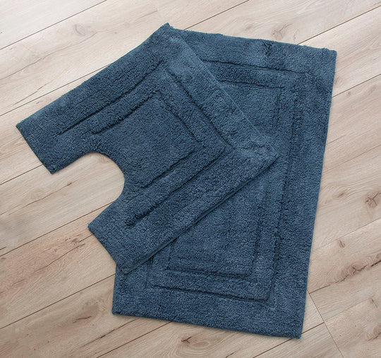 Tufted Cotton 2 Piece Bath Mat Set Blue Mirage