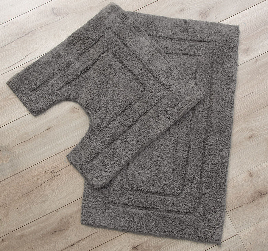 Tufted Cotton 2 Piece Bath Mat Set Nickel