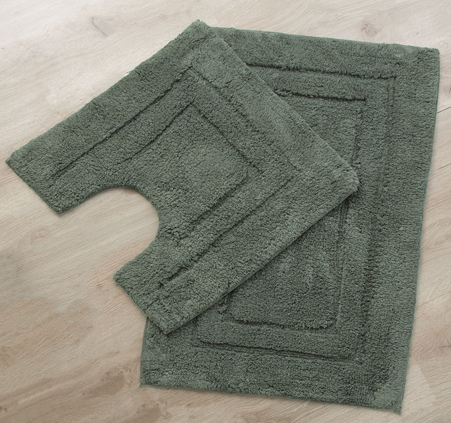 Tufted Cotton 2 Piece Bath Mat Set Sage