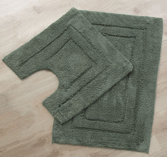 Tufted Cotton 2 Piece Bath Mat Set Sage