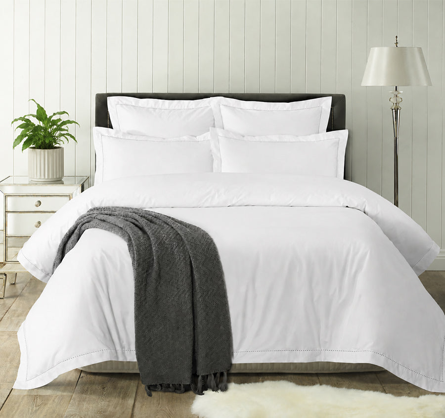 Union Hemstitch Quilt Cover Set Range White