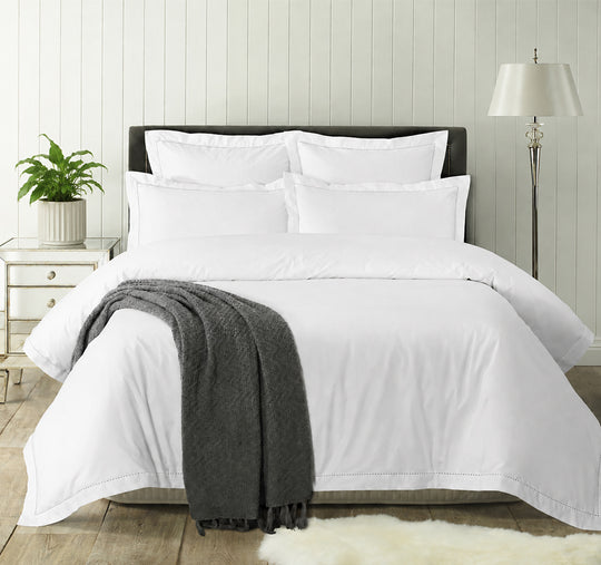 Union Hemstitch Quilt Cover Set Range White