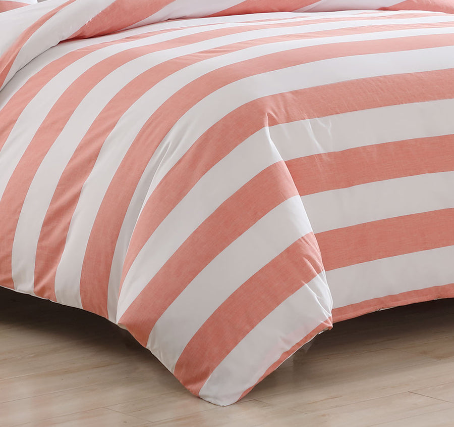 Awning Stripe Quilt Cover Set Range Coral