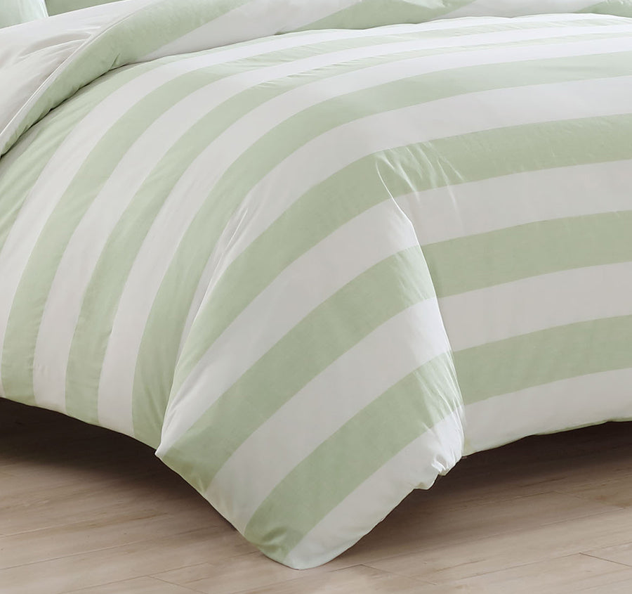 Awning Stripe Quilt Cover Set Range Sage