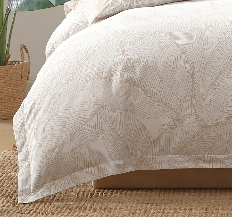 Pebble Palm Quilt Cover Set Range Light Beige