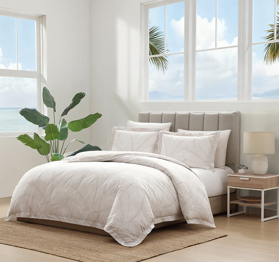 Pebble Palm Quilt Cover Set Range Light Beige