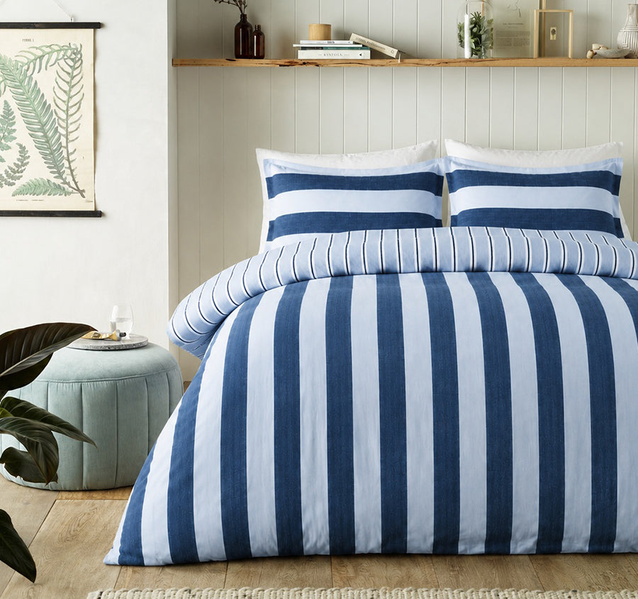 Cleo Stripe Quilt Cover Set Range Blue