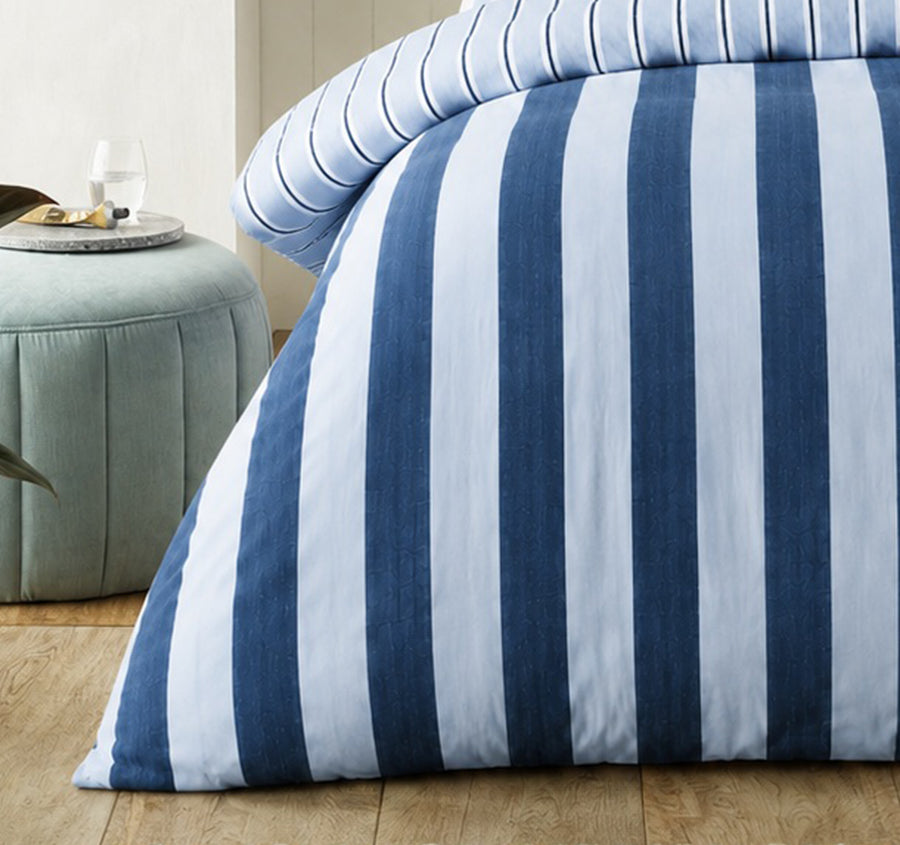 Cleo Stripe Quilt Cover Set Range Blue
