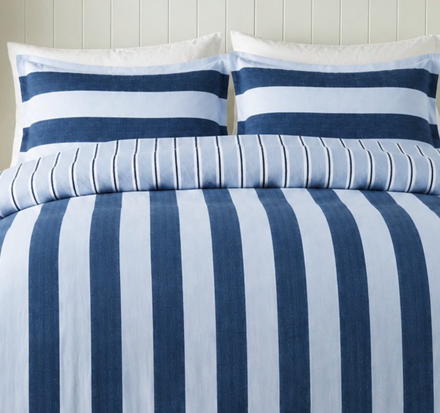 Cleo Stripe Quilt Cover Set Range Blue