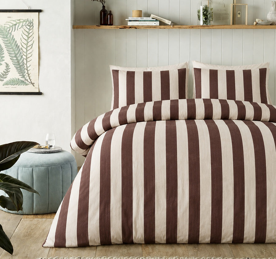 Cleo Stripe Quilt Cover Set Range Chocolate