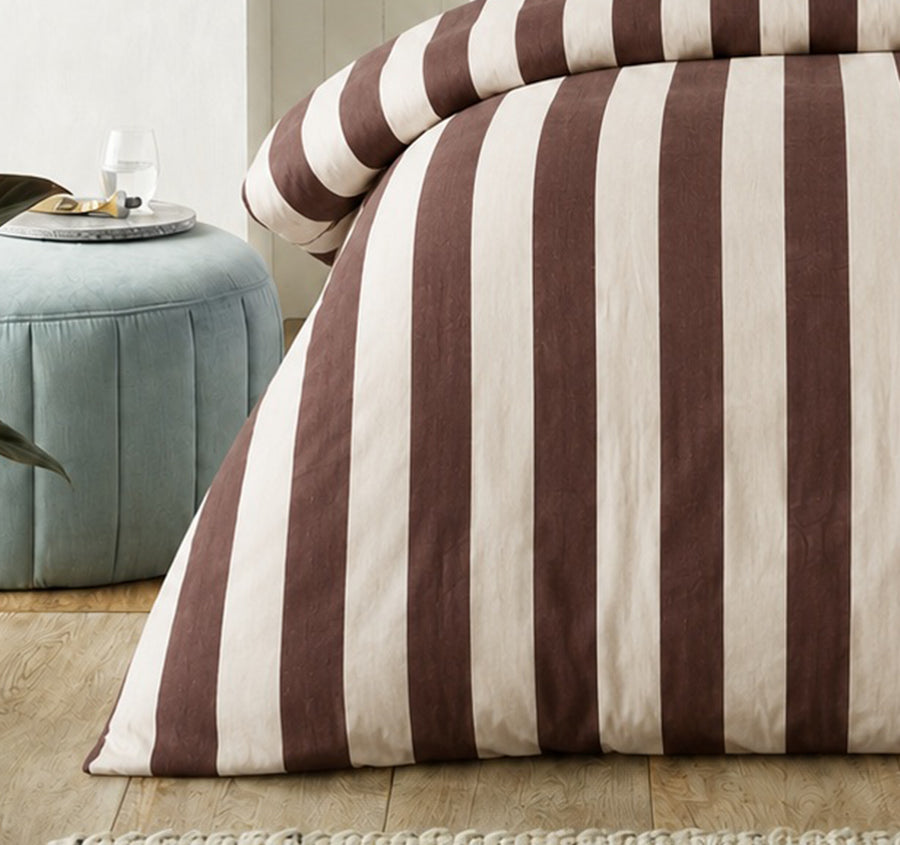 Cleo Stripe Quilt Cover Set Range Chocolate