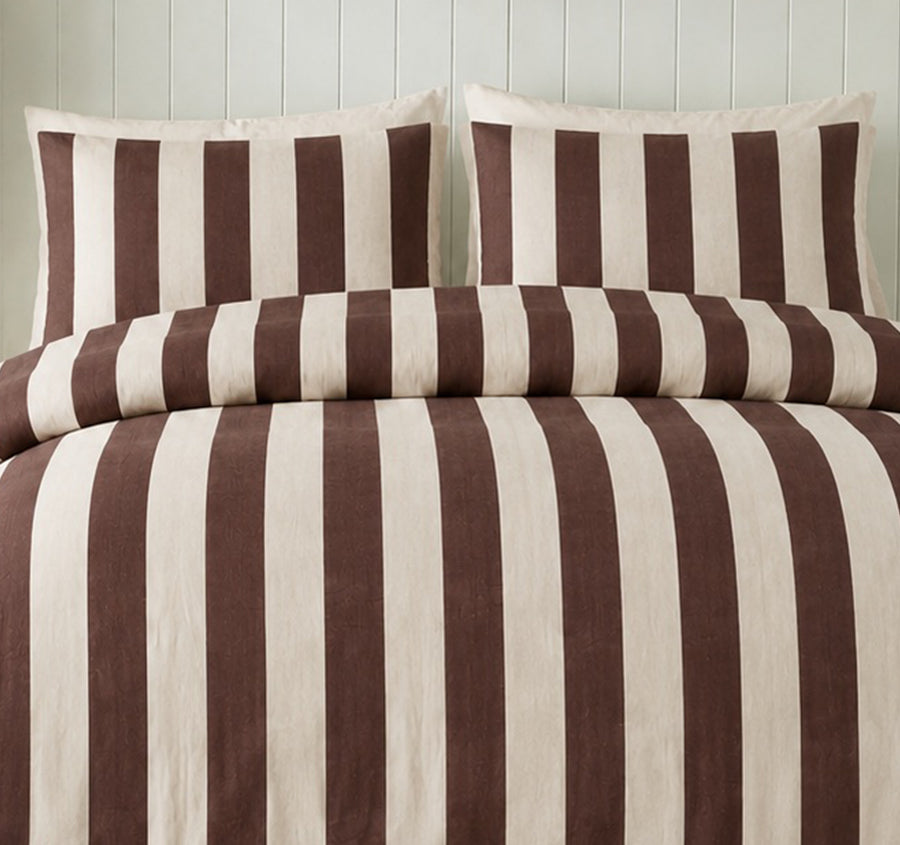 Cleo Stripe Quilt Cover Set Range Chocolate