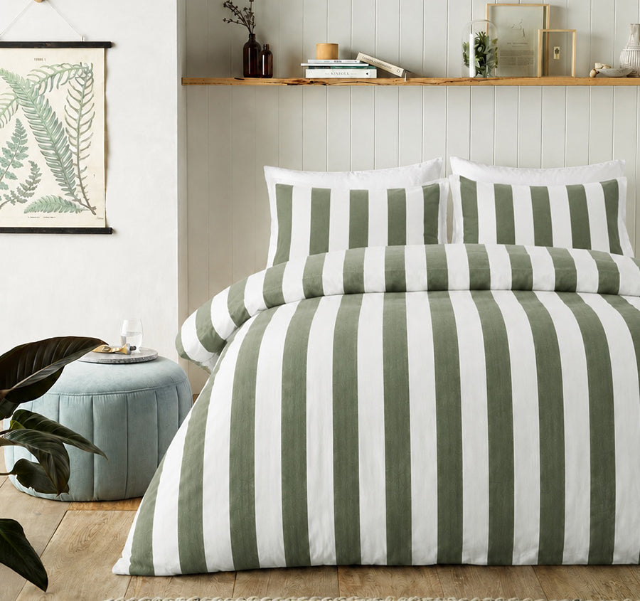 Cleo Stripe Quilt Cover Set Range Forest