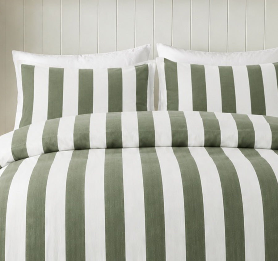 Cleo Stripe Quilt Cover Set Range Forest