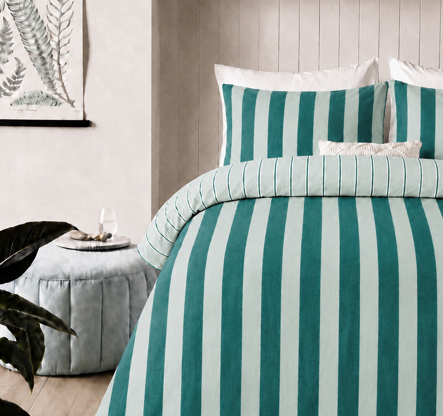 Cleo Stripe Quilt Cover Set Range Green