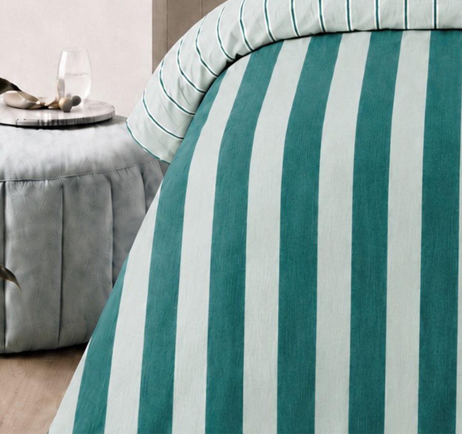 Cleo Stripe Quilt Cover Set Range Green