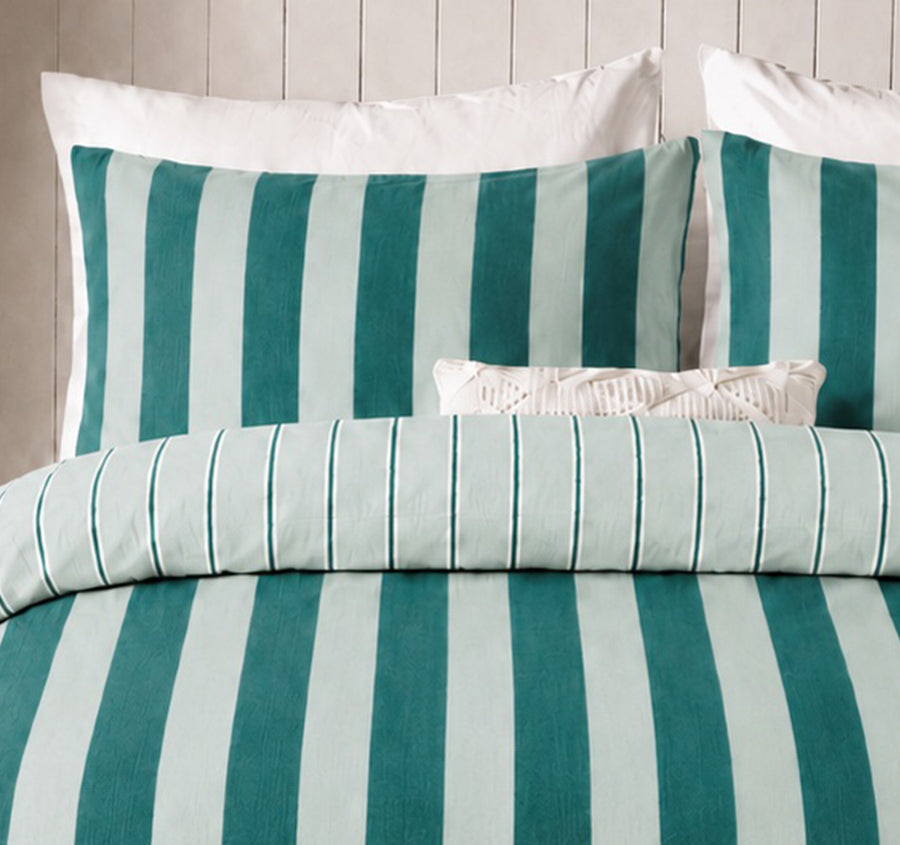 Cleo Stripe Quilt Cover Set Range Green