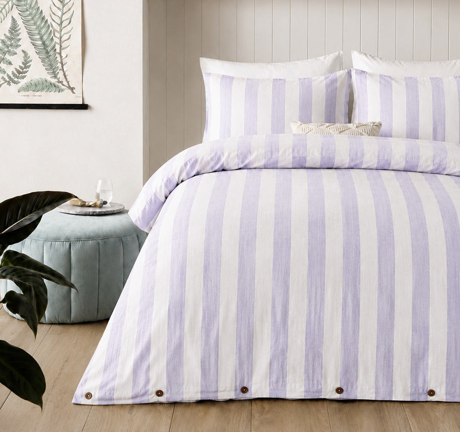 Cleo Stripe Quilt Cover Set Range Lilac
