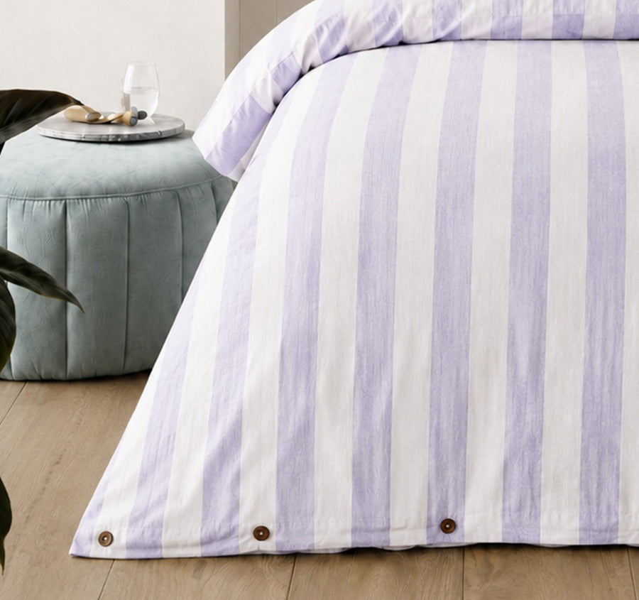 Cleo Stripe Quilt Cover Set Range Lilac