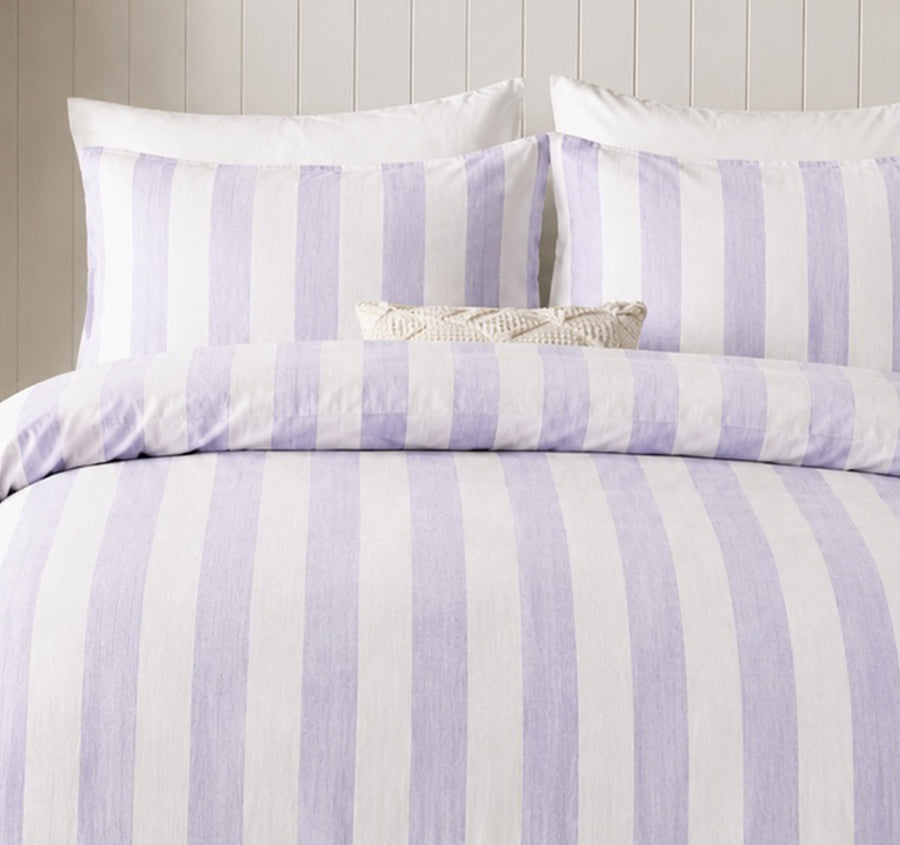 Cleo Stripe Quilt Cover Set Range Lilac