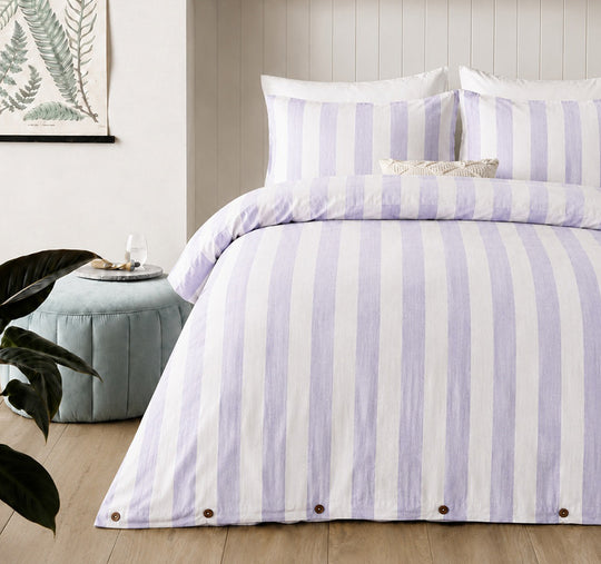 Cleo Stripe Quilt Cover Set Range Lilac