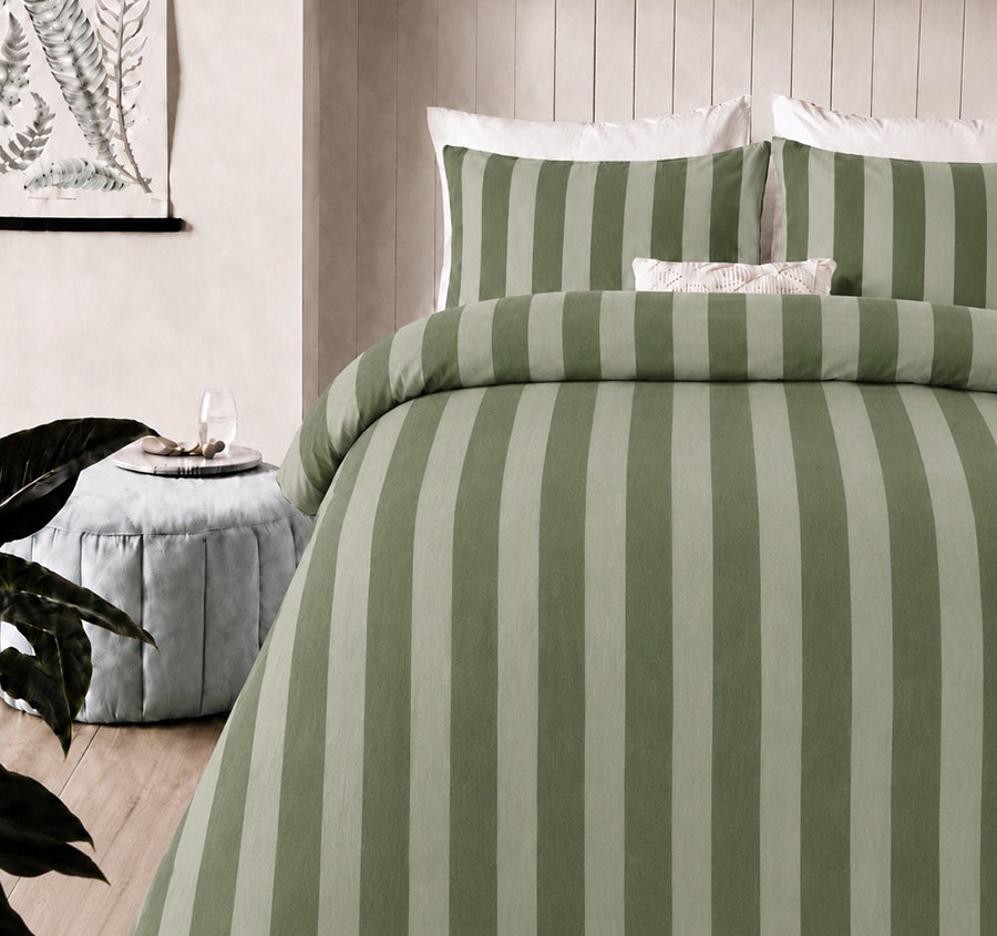 Cleo Stripe Quilt Cover Set Range Moss
