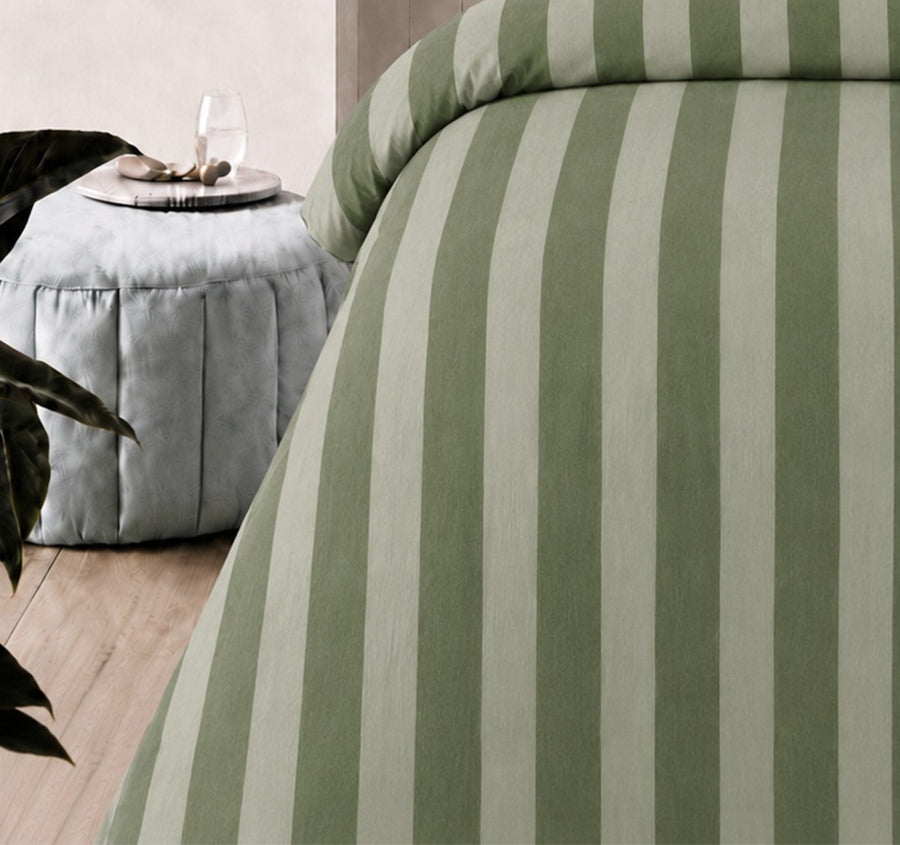 Cleo Stripe Quilt Cover Set Range Moss