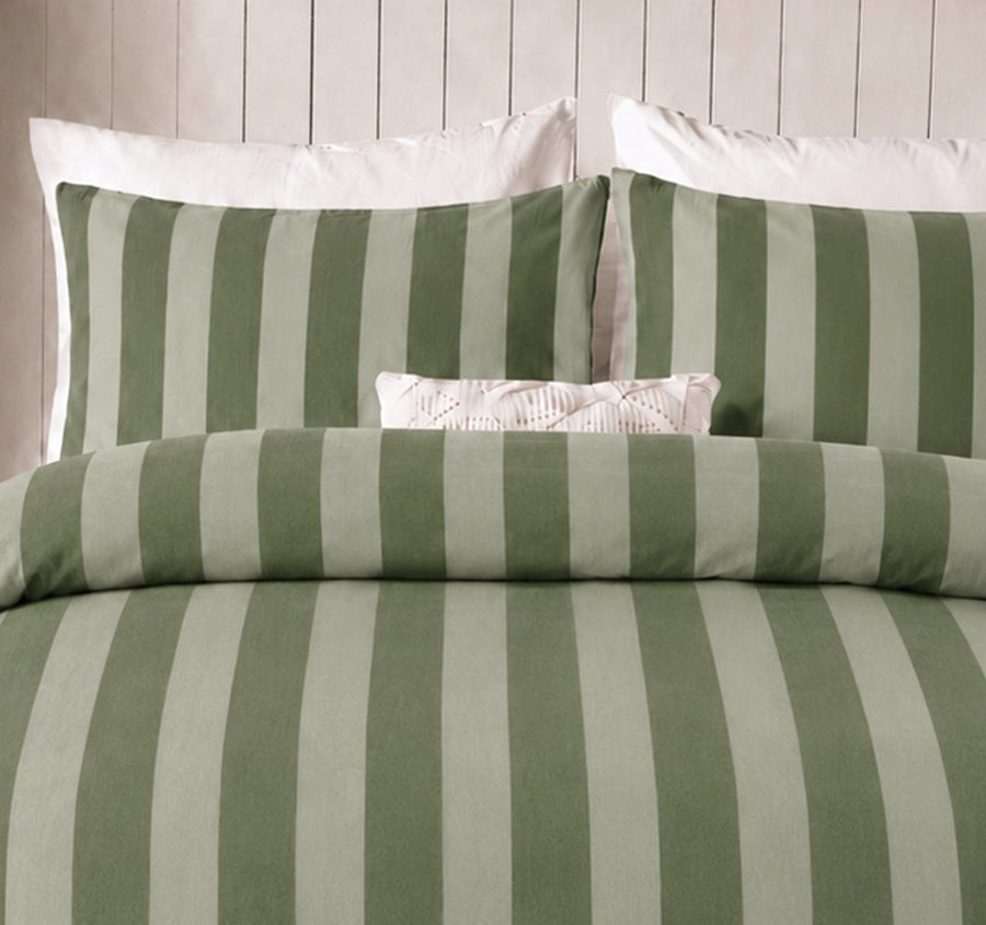 Cleo Stripe Quilt Cover Set Range Moss