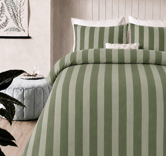 Cleo Stripe Quilt Cover Set Range Moss