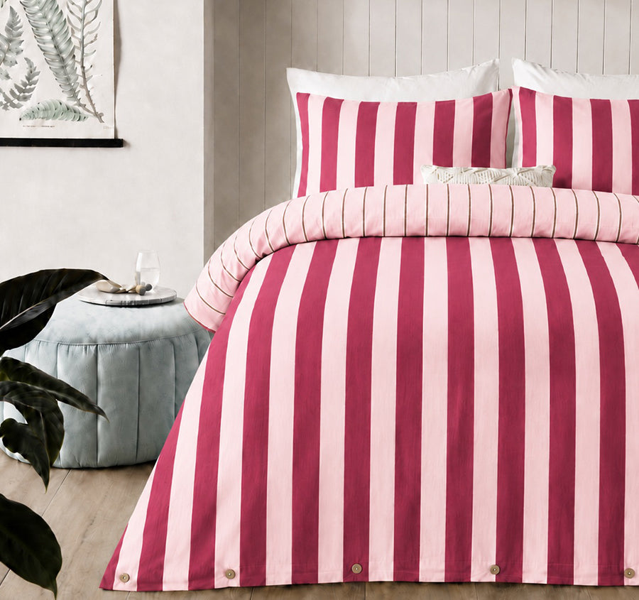 Cleo Stripe Quilt Cover Set Range Pink Berry