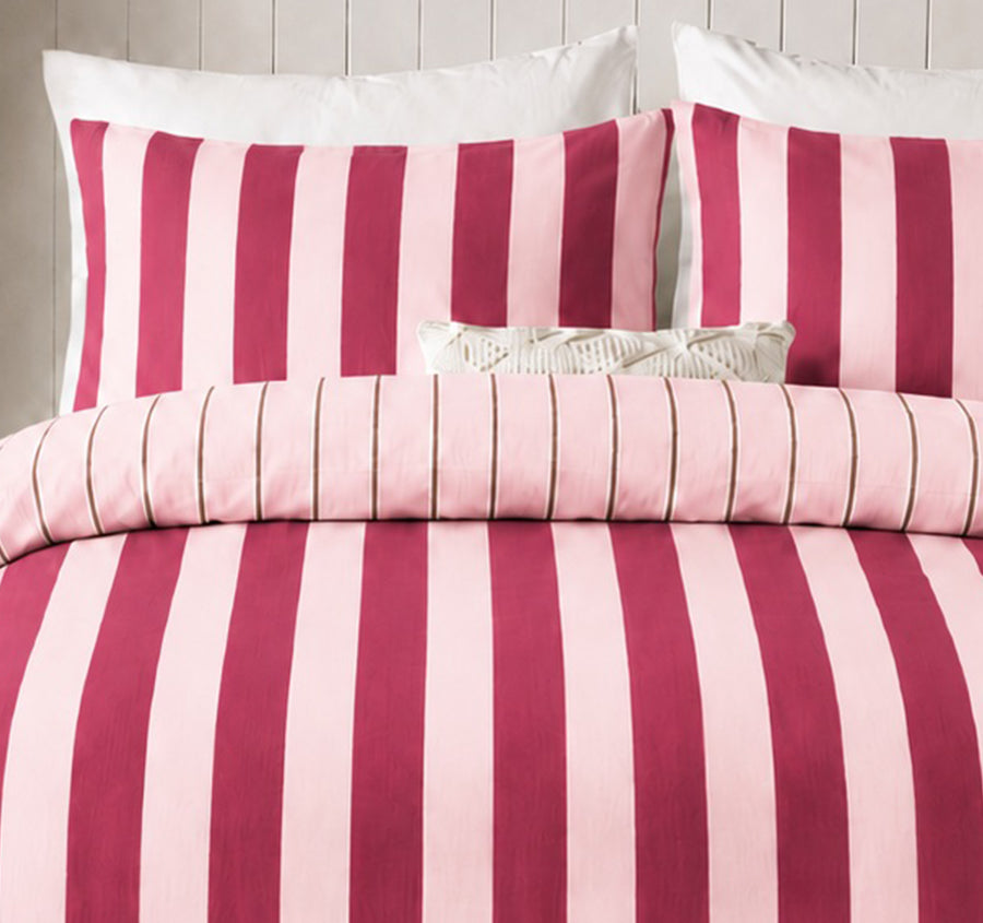Cleo Stripe Quilt Cover Set Range Pink Berry