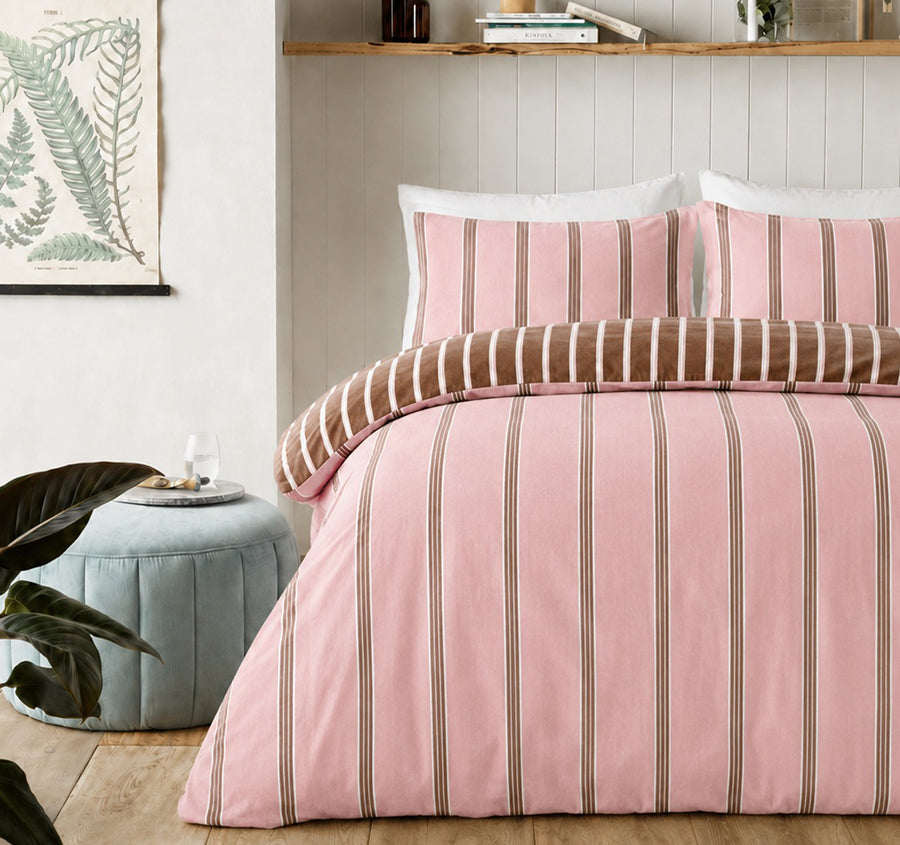 Cleo Stripe Quilt Cover Set Range Pink Mocha