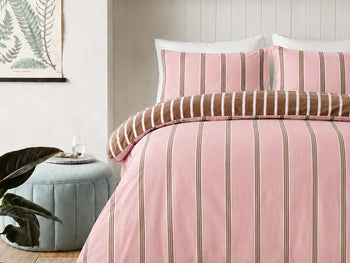 Cleo Stripe Quilt Cover Set Range Pink Mocha