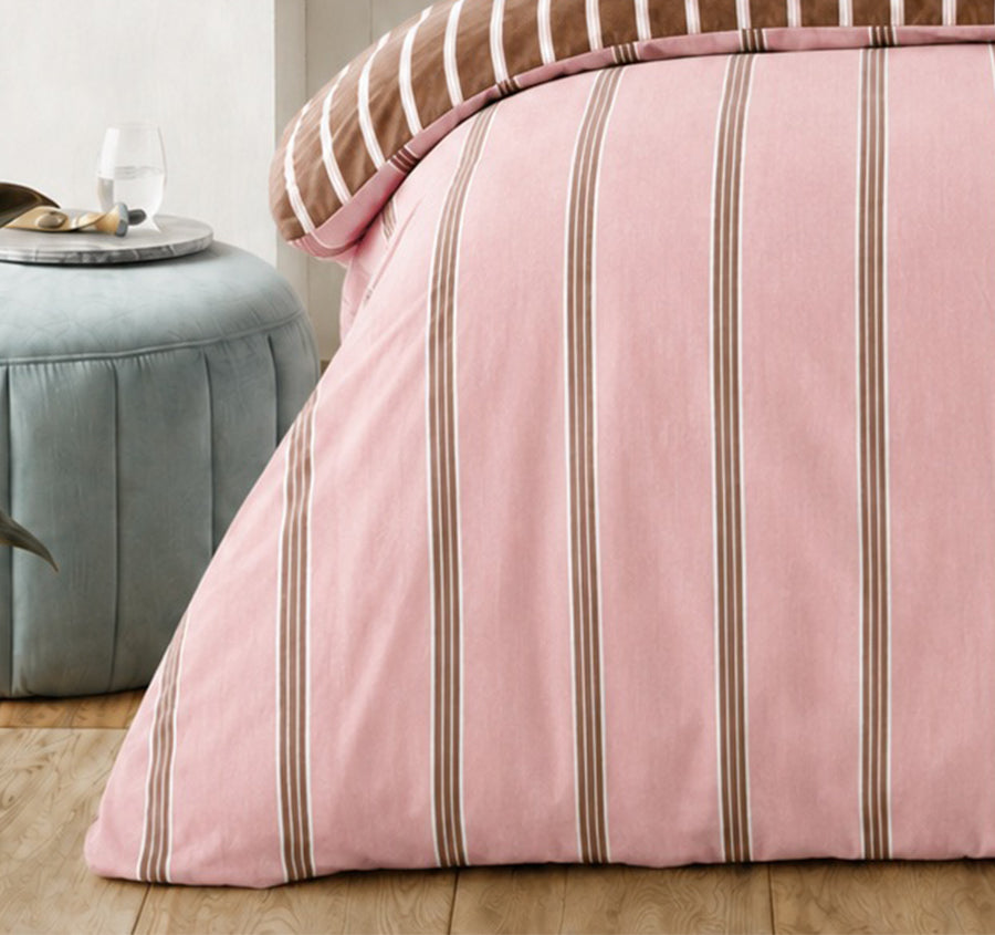 Cleo Stripe Quilt Cover Set Range Pink Mocha