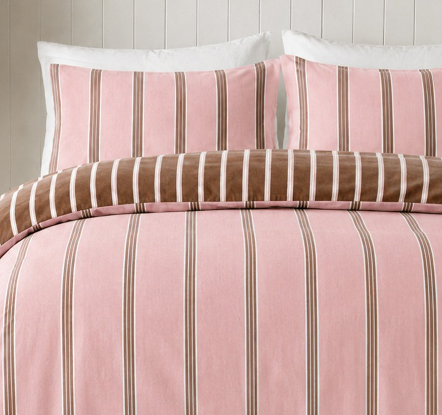 Cleo Stripe Quilt Cover Set Range Pink Mocha