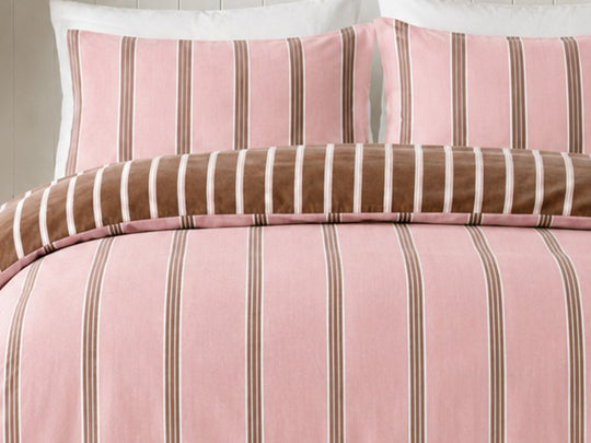 Cleo Stripe Quilt Cover Set Range Pink Mocha