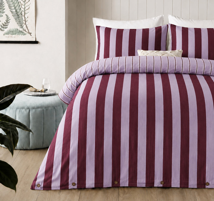 Cleo Stripe Quilt Cover Set Range Port Lilac