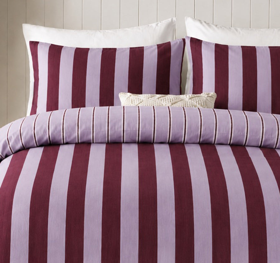 Cleo Stripe Quilt Cover Set Range Port Lilac