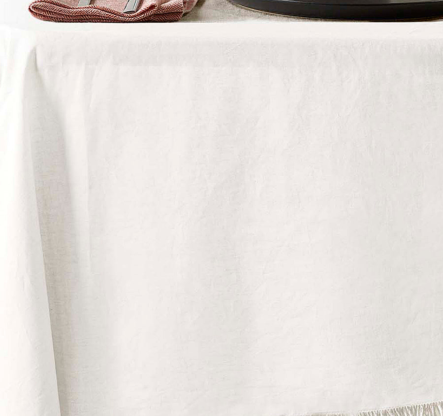 Linen Cotton Fringe 180x400cm Tablecloth White