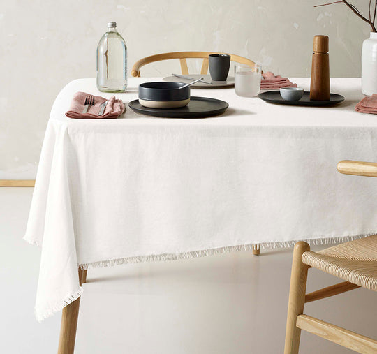 Linen Cotton Fringe 180x400cm Tablecloth White
