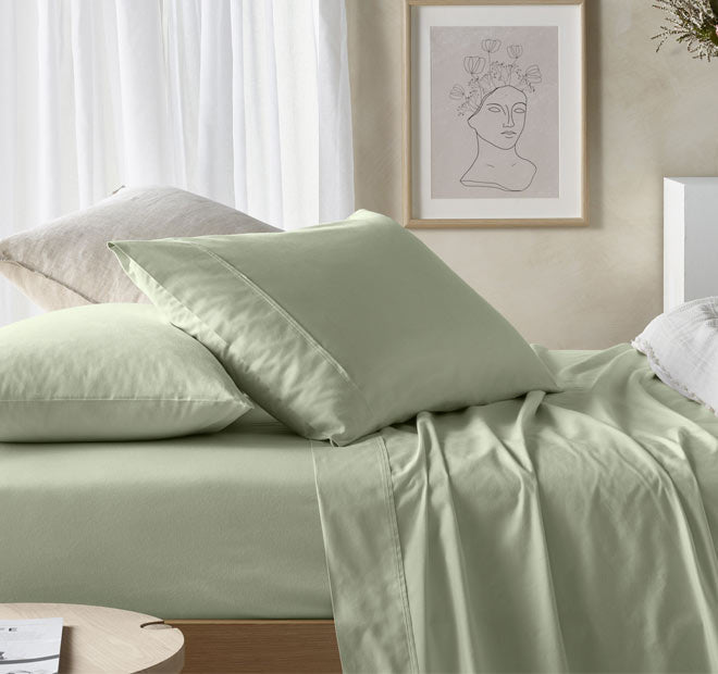 Eucalyptus Cotton Sheet Set Range Fog Green