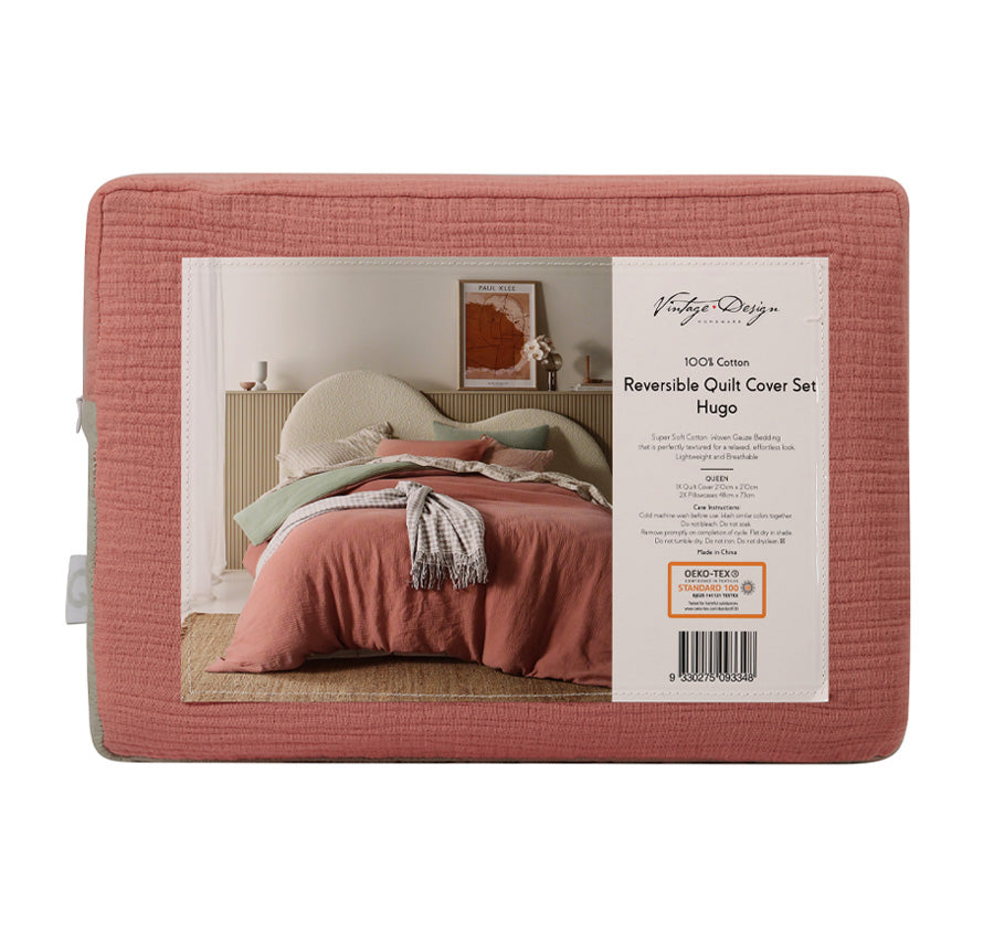 Hugo Reversible Quilt Cover Set Range Sage and Clay