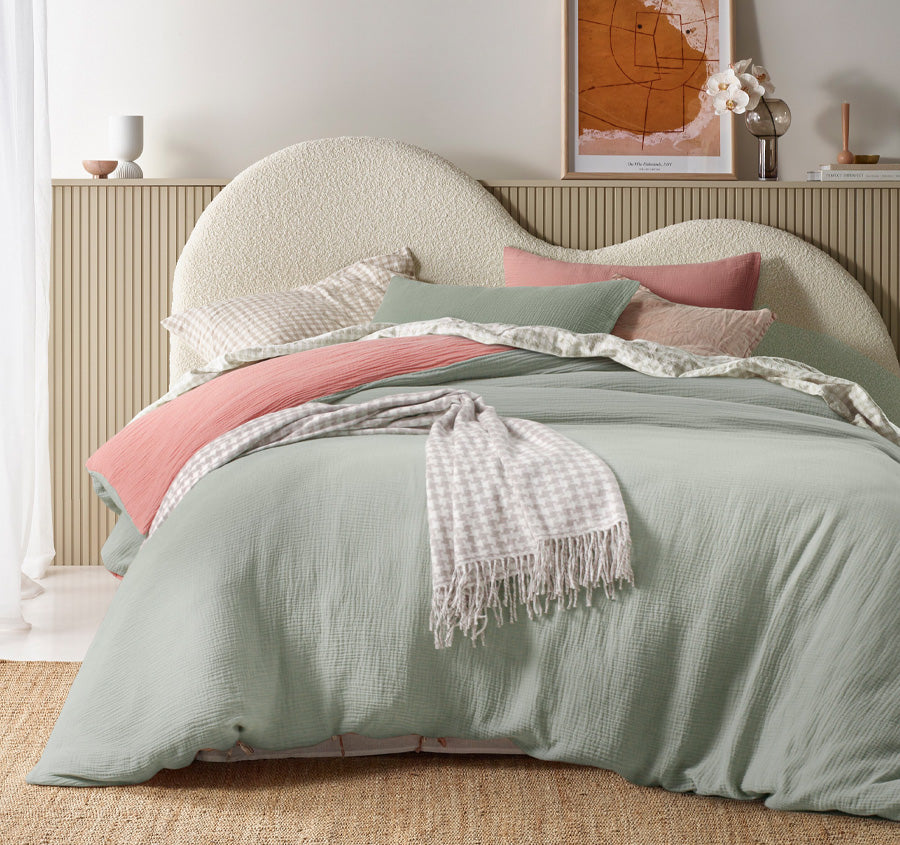 Hugo Reversible Quilt Cover Set Range Sage and Clay