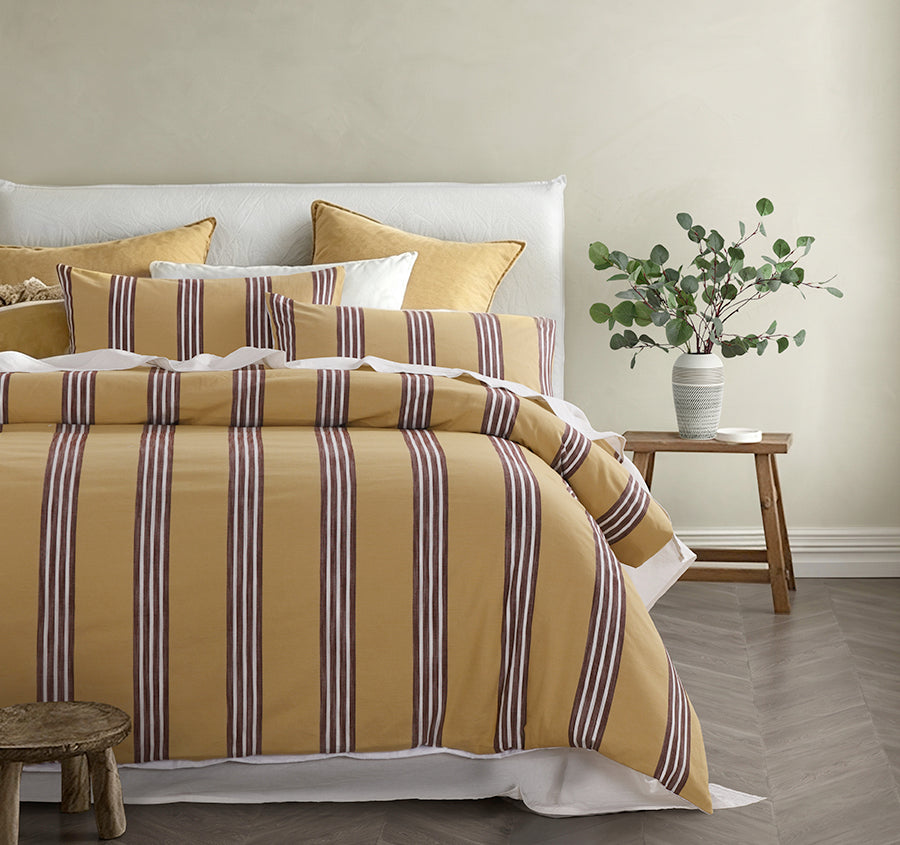 Huxley Stripe Quilt Cover Set Range Mustard