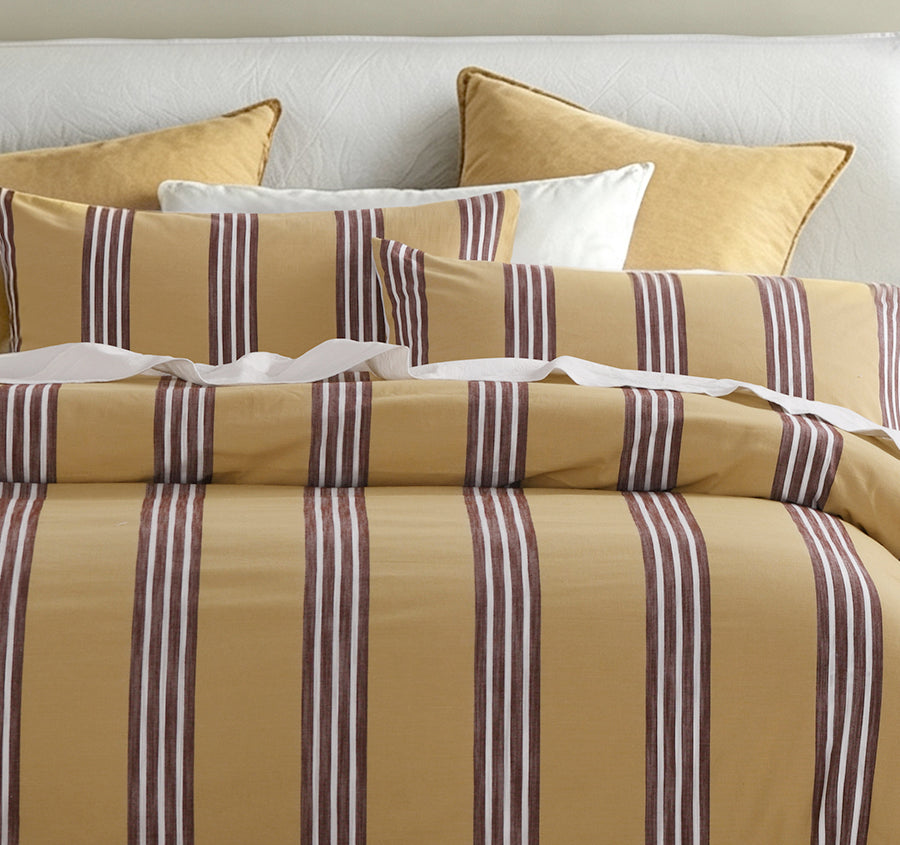 Huxley Stripe Quilt Cover Set Range Mustard