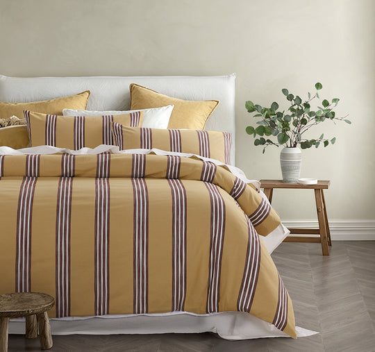 Huxley Stripe Quilt Cover Set Range Mustard