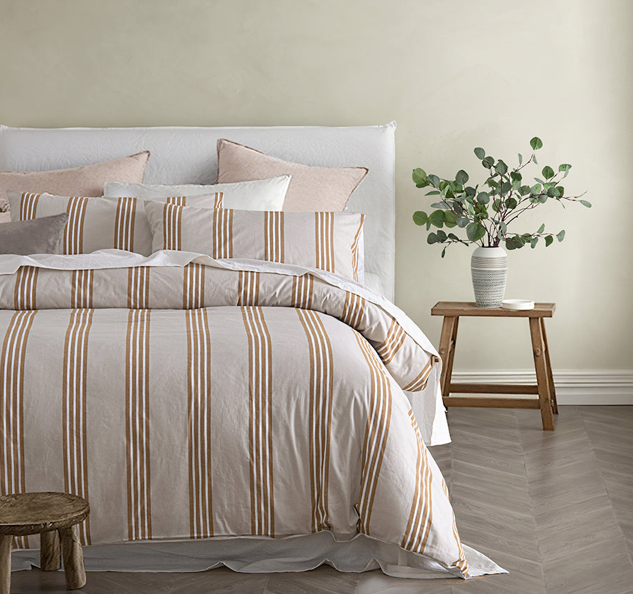 Huxley Stripe Quilt Cover Set Range Stone