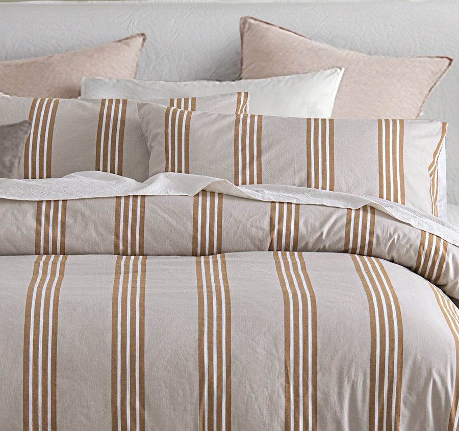 Huxley Stripe Quilt Cover Set Range Stone
