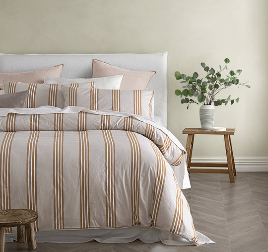 Huxley Stripe Quilt Cover Set Range Stone