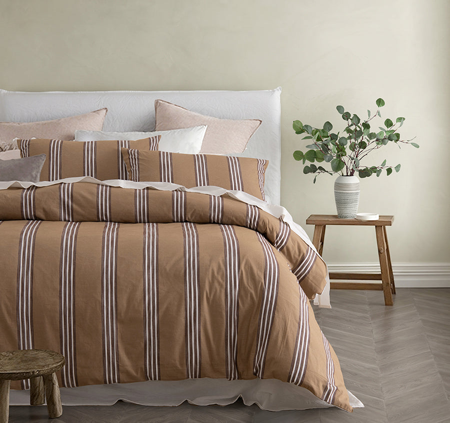 Huxley Stripe Quilt Cover Set Range Tan